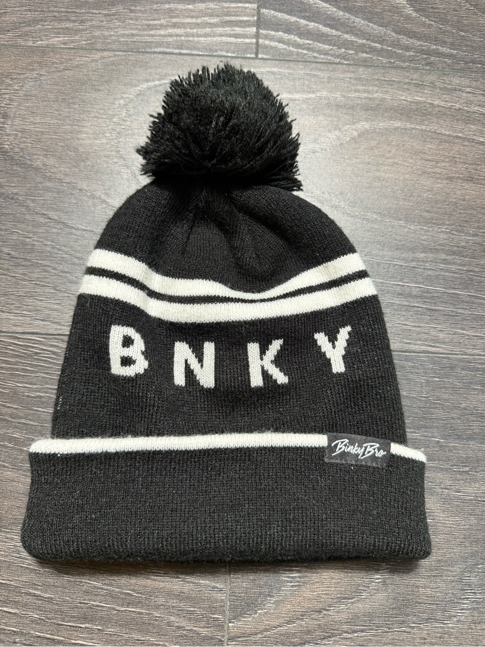 Binky Bro Toddler Black & White Pom Beanie